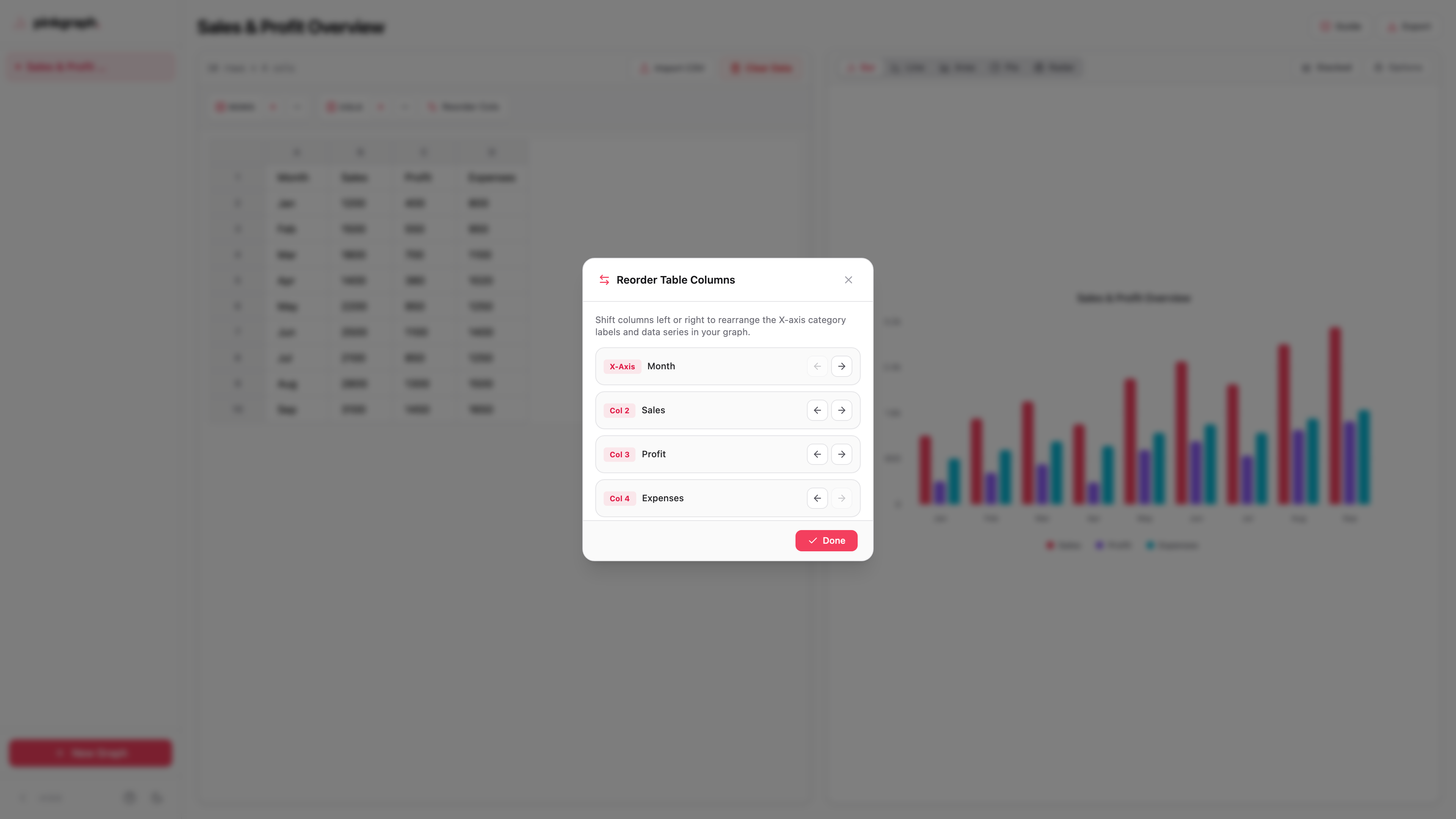 Reorder Table Columns Modal